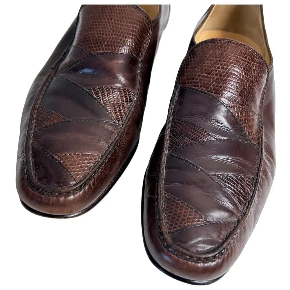 Vintage Bruno Magli Mens Burgundy leather Italian Loafers Size 8M Exotic skin - Picture 4 of 16